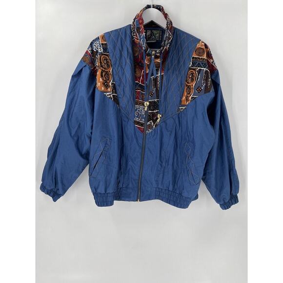 Rivers Edge Sport Vintage Jacket Womens Large Retro Blue Patchwork Quilted Zip - Picture 1 of 14